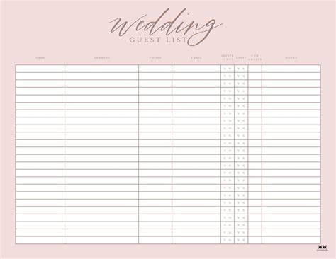 Wedding Guest List Templates - 20 FREE Lists | Printabulls