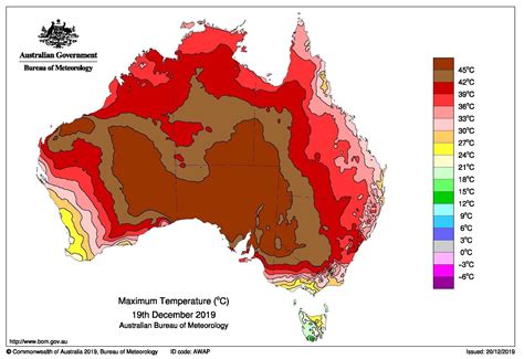 Australian maximum temperature, 19th December 2019 | Australia ...