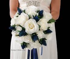 Navy And White Wedding Flowers by White Wedding Flower Bouquet With Navy Blue Thistles Navy Navy And White Wedding Flowers