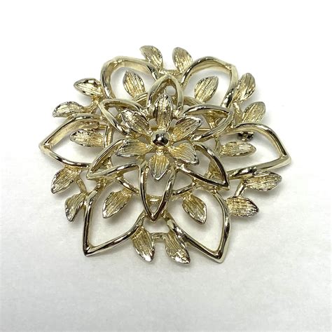 Vintage Signed Sarah Coventry Flower Burst Gold Tone … - Gem
