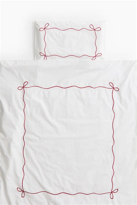 Cotton cot duvet cover set - Red/Bow - Home All | H&M IN