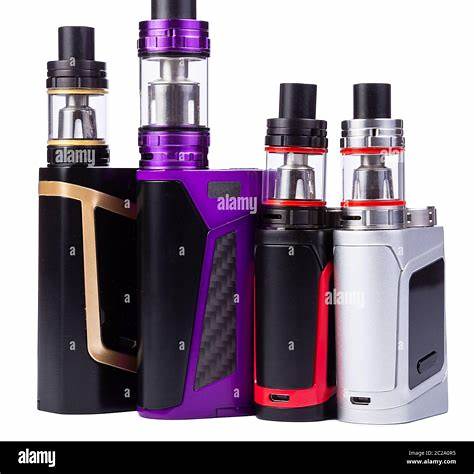 https://c8.alamy.com/comp/2C2A0R5/vaping-device-electronic-cigarette-nicotine-free-vape-isolated-on-the-white-background-vapor-box-mod-tank-with-vaping-liquid-2C2A0R5.jpg