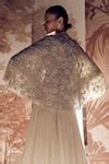 Buy Ivory Net, Georgette Sequins, Esther Pearl Embellished Cape Pleated ...