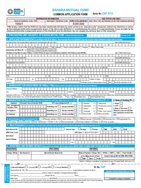 Fillable Online Fillable Online moneymantra Sahara Common Application ...