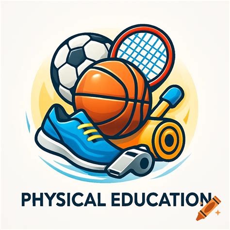 A colorful logo depicting sports equipment including a soccer ball ...