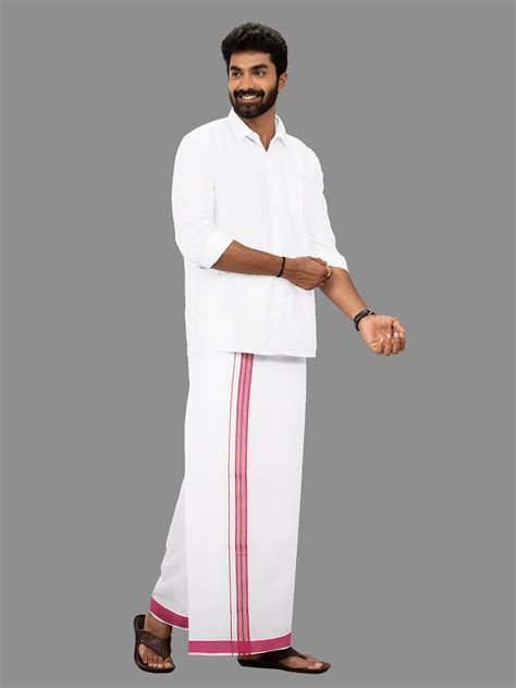 Men Pink Fancy Jari Border Single Dhoti YGF01