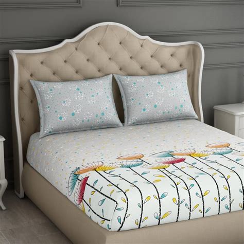 Buy SPACES Printed Cotton Double Bedsheet with Pillow Covers - Set of 3 ...
