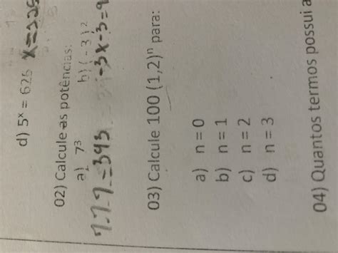 Calcule 100(1,2)para n=0 - brainly.com.br