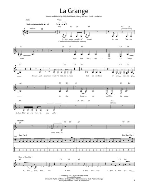 La Grange by ZZ Top Sheet Music for School of Rock – Bass Guitar at ...