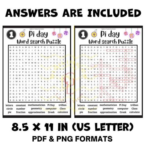 Pi Day Word Search crossword puzzle game literacy center idea middle ...
