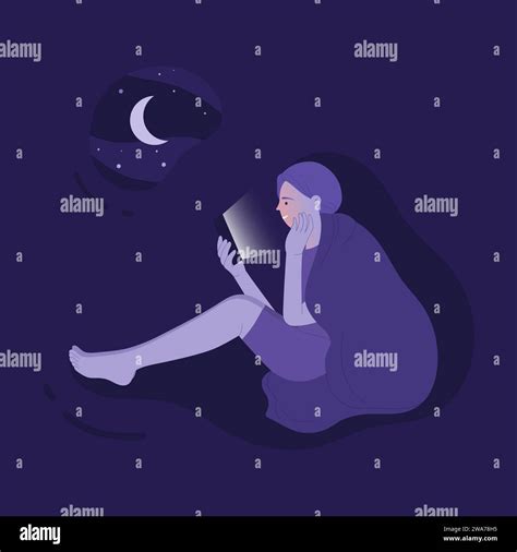 Sleepless teenager suffering from insomnia. Bad night habit of using smartphone cartoon vector ...