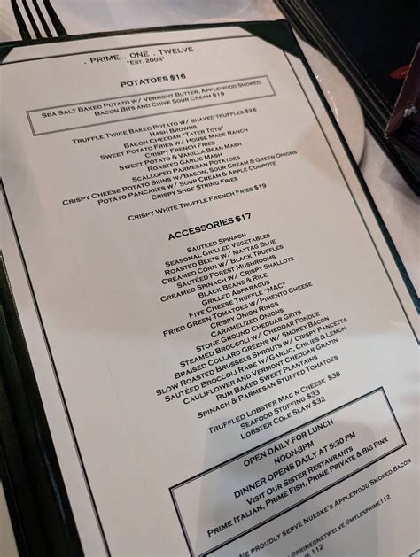 Menu at Prime 112 Restaurant, Miami Beach
