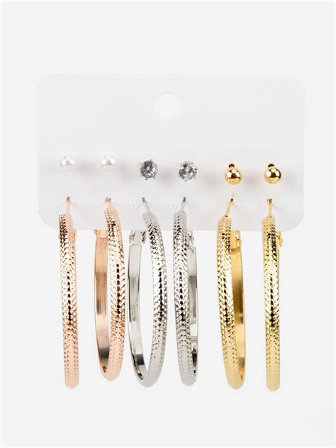 Priyaasi Solitaire Pearl Stud and Round Hoop Earrings Set of 6