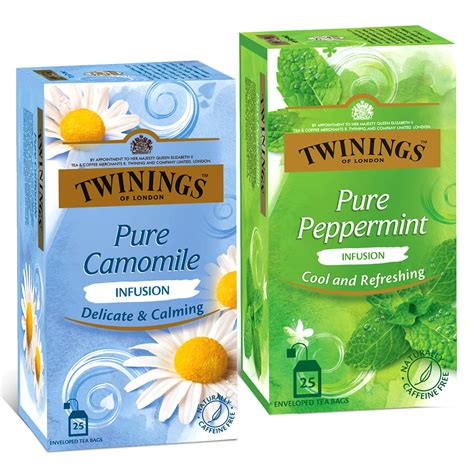 Twinings Pure Camomile & Pure Peppermint Tea, Herbal Infusion Two Tea ...