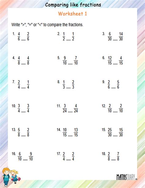 Comparing like fractions Worksheets - Math Worksheets - MathsDiary.com