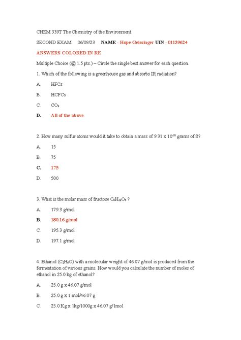 H Geissinger-test 2 - Test 2 answers. Received a 95 on test. - CHEM ...