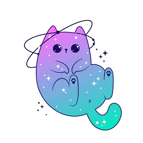 Space cute cats celestial with stars and planets. Fantasy magical kawaii vector. Mystical ...