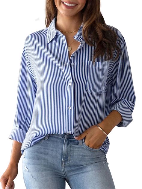 Charmo Women's Striped Button Down Blouse, Long Sleeve Casual Shirt ...