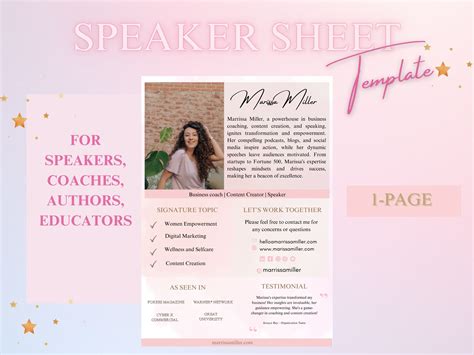 Printable Speaker Sheet Template Editable Keynote Speaker One Sheet ...