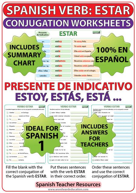 ESTAR - Spanish Verb Conjugation Worksheets - Present Tense | Woodward ...