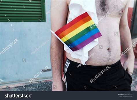 Shirtless Fat Man Holding Gay Pride Stock Photo 1808267152 | Shutterstock