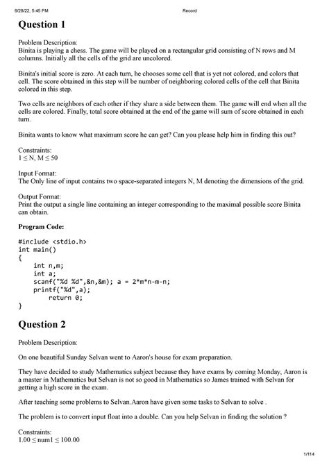 Record - Question 1 Problem Description: Binita is playing a chess. The ...