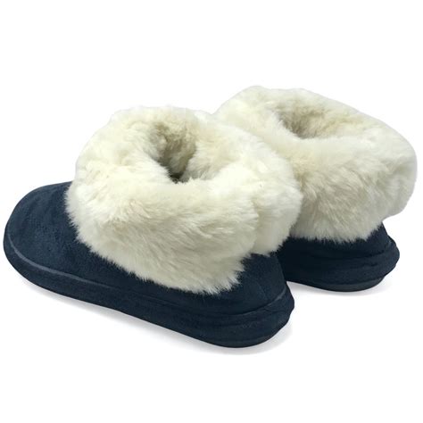 Womens Slipper Boots Hard Sole Fur Lined Warm Ladies Winter Indoor ...