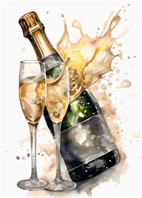 CHAMPAGNE CLIPART Bundle 78x Png WATERCOLOR Bottle Glass Transparent ...