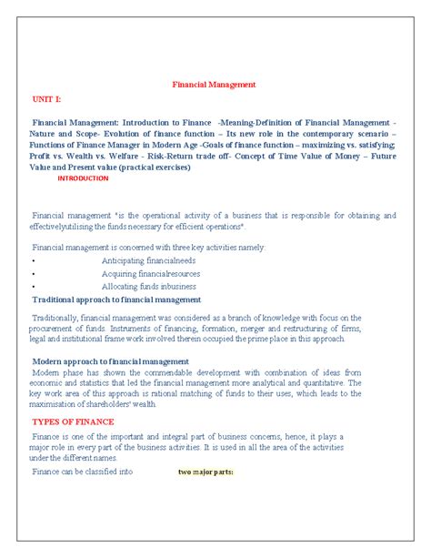 FM SEM II - Comprehensive Notes on Financial Management Concepts - Studocu