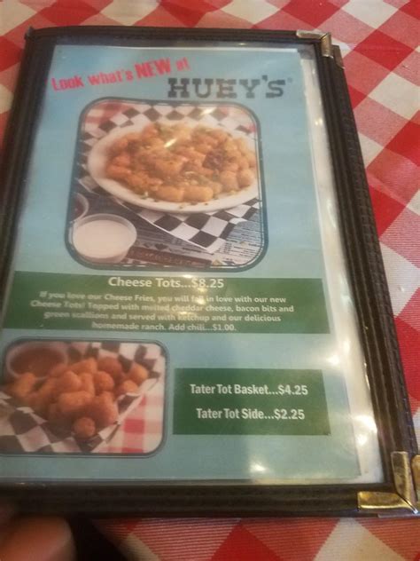 Menu at Huey's Collierville restaurant, Collierville