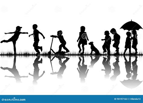 Silhouettes of Children Playing Stock Vector - Illustration of play, toddler: 90197163