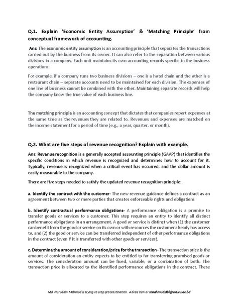 Theory of FFA & IFA - Q. Explain ‘Economic Entity Assumption ...