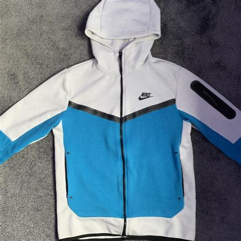 blue and white nike tech dri fit hoodie brand... - Depop