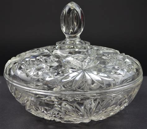 Anchor Hocking Glass Prescut Clear Pattern Lidded Candy Dish 7.25 ...