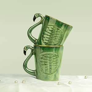 Buy The Earth Store Studio Pottery Green Flamingo Ceramic Coffee Mug ...