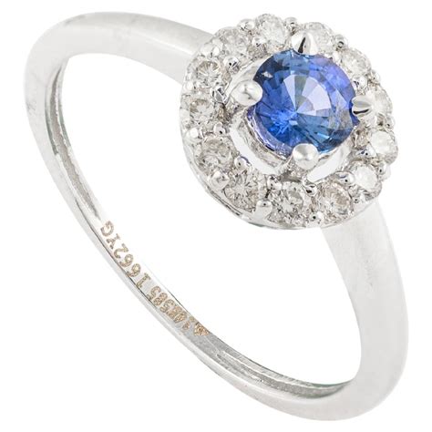 Customizable 14K Solid White Gold Classic Round Blue Sapphire Ring with ...