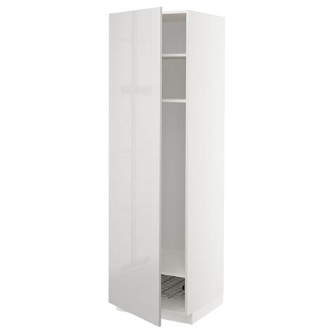 METOD high cabinet w shelves/wire basket, white/Ringhult light grey ...