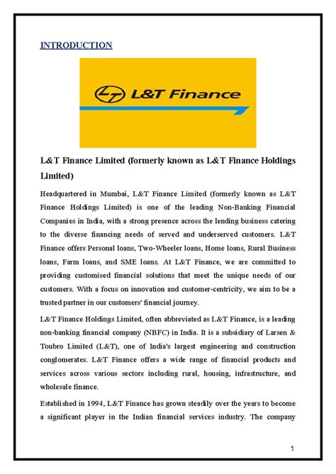L&T Finance Overview: Mission, Vision, & Product Offerings - Studocu