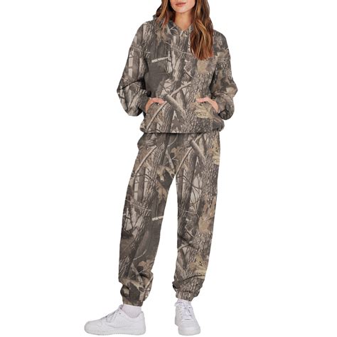 BDPORKAS Womens Sweatsuits 2 Piece Track Suits Set Camo Hoodie Long ...