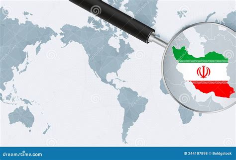 Enlarged Map Of Iran On America Centered World Map. Magnified Map And Flag Of Iran Vector ...