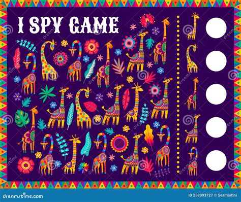 I Espy Kids Jeu Feuille Avec Des Girafes Africaines Illustration de ...
