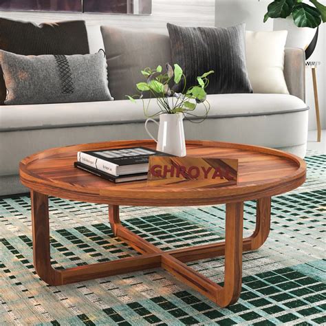 GHROYAL Sheesham Wood Round Center Coffee Table Wooden Teapoy Tea ...