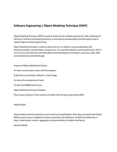 Object Modeling Technique (OMT) - it had been developed primarily as a ...