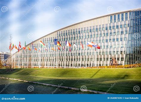 NATO Building Headquarters with Flags and Symbol Outside Editorial Image - Image of editorial ...