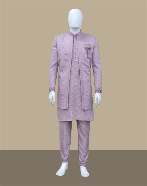 Lavender Sequinned Layered Milky Silk Indo Open Jacket Set – RS Brothers