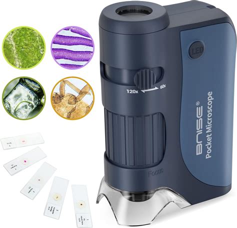 Pocket Microscope 60X-120X - Portable Handheld Microscope for Kids - Miniscope with Microscope ...