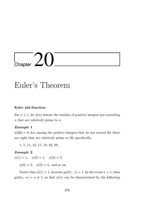 Basic logic and number theory chapter 20 - Chapter 20 Euler’s Theorem ...