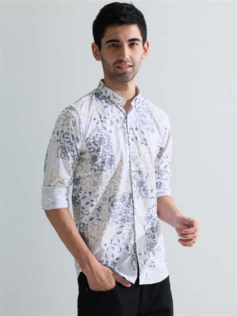 Mens white digital print slim fit shirts - Address – Address Apparels