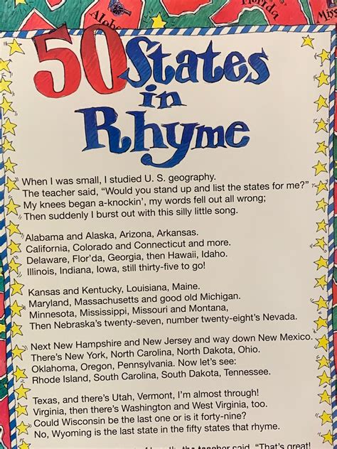 Poster FIFTY STATES in RHYME Geography History Social Studies - Etsy