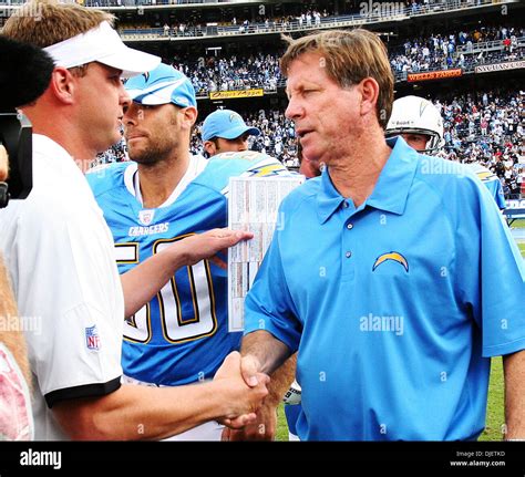 The Raiders head coach Lane Kiffin shakes hands with Chargers head ...